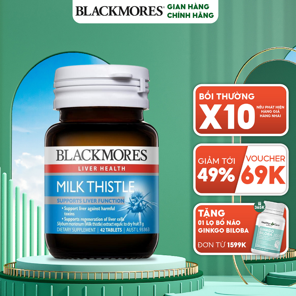 Viên uống bổ gan, giải độc tố Milk Thistle Blackmores Úc 42v