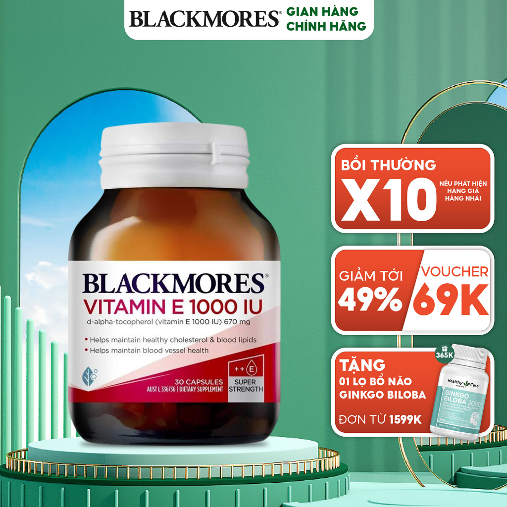 Vitamin E tự nhiên 1000IU Blackmores 30 viên bổ sung vitamin E giúp đẹp da của Úc