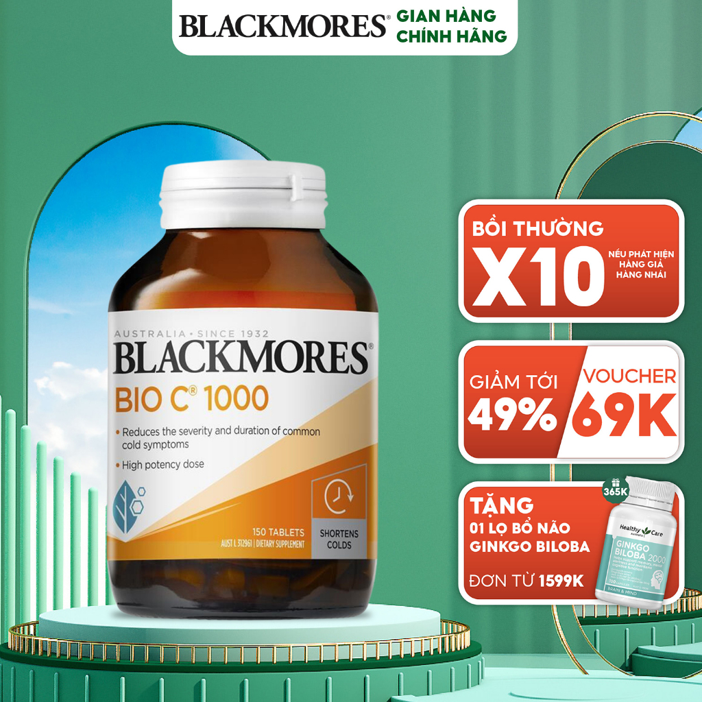 Viên uống Bio C Blackmores 1000mg Úc 150 viên hỗ trợ nâng cao sức khỏe và làm đẹp da