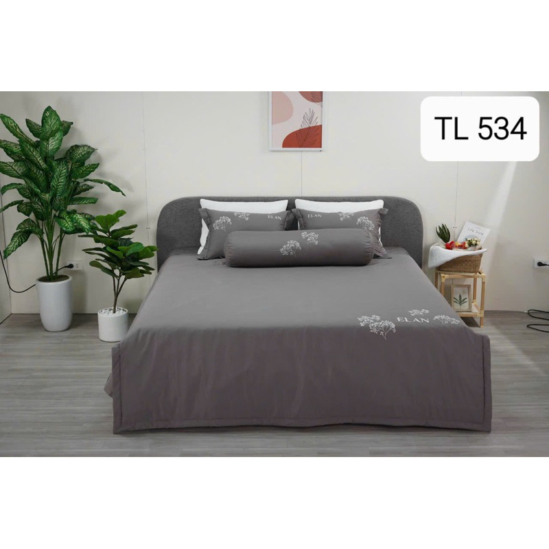 Bộ chăn ga ELan Hàn Quốc cao cấp cotton satin TL534 gồm: Ga phủ, chăn chần bông 4 mùa, 2 vỏ gối nằm, 1 vỏ gối ôm