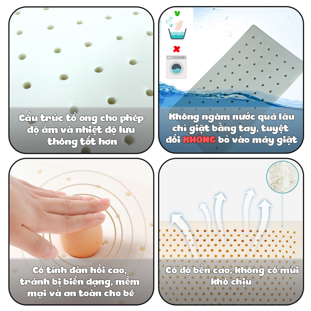 Gối cao su non cho bé hình Mèo Con - Vỏ cotton mát, ruột cao su non có lỗ tháng khí mềm mịn