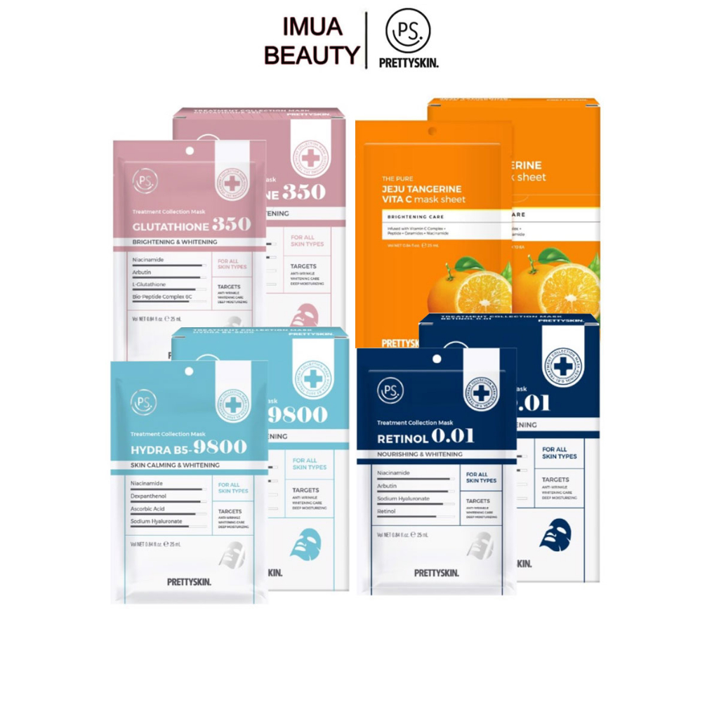 Hộp 10 Miếng Mặt Nạ Dưỡng Trắng Da Hydra B5 Glutathione Retinol Rau Má Vit C - Prettyskin pretty skin Treatment Mask