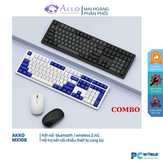 Phím chuột không dây AKKO MX108 (Bluetooth – 2.4Ghz – Black & Cyan / Blue on White)