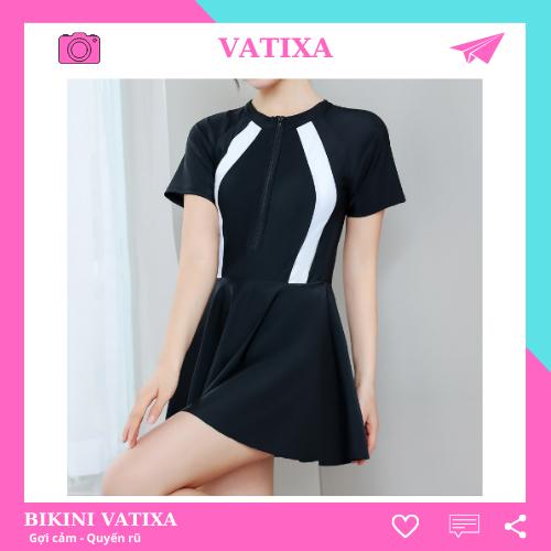 Bikini nữ liền thân đồ bơi 1 mảnh phối váy form kín đáo cá tính VATIXA BKN-126