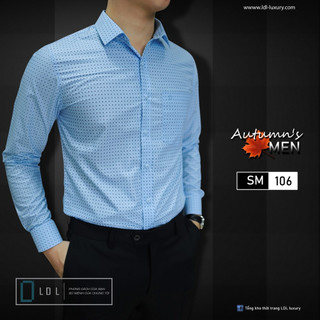 Áo Sơ Mi Nam Dài Tay Cao Cấp, Chấm Bi Màu Xanh Lơ  Hỗ Trợ giặt Là, Hạn Chế Nhăn Nhàu Thương hiệu LDL Form Công Sở
