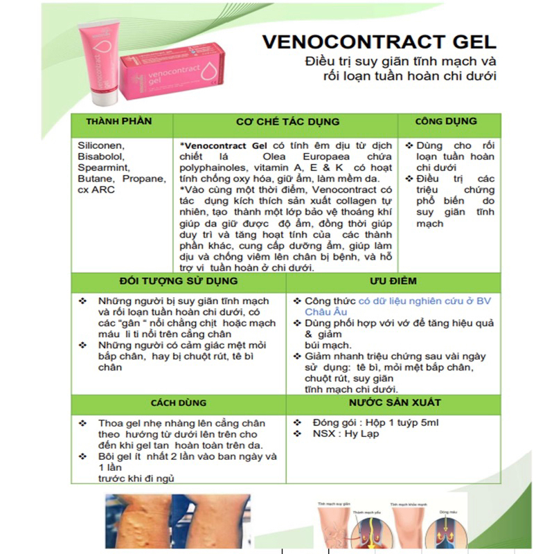 CHÍNH HÃNG | VENOCONTRACL GEL - Gel bôi giãn tĩnh mạch tay chân 5ml - Hy Lạp