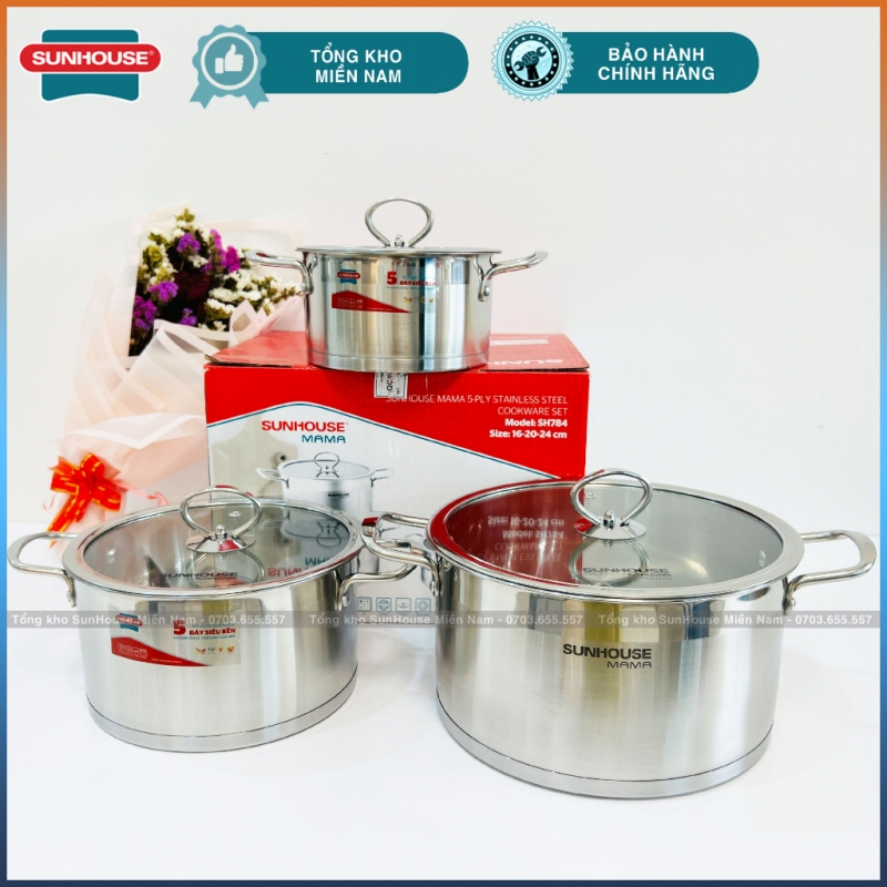 Bộ nồi inox 5 đáy sunhouse mama SH784
