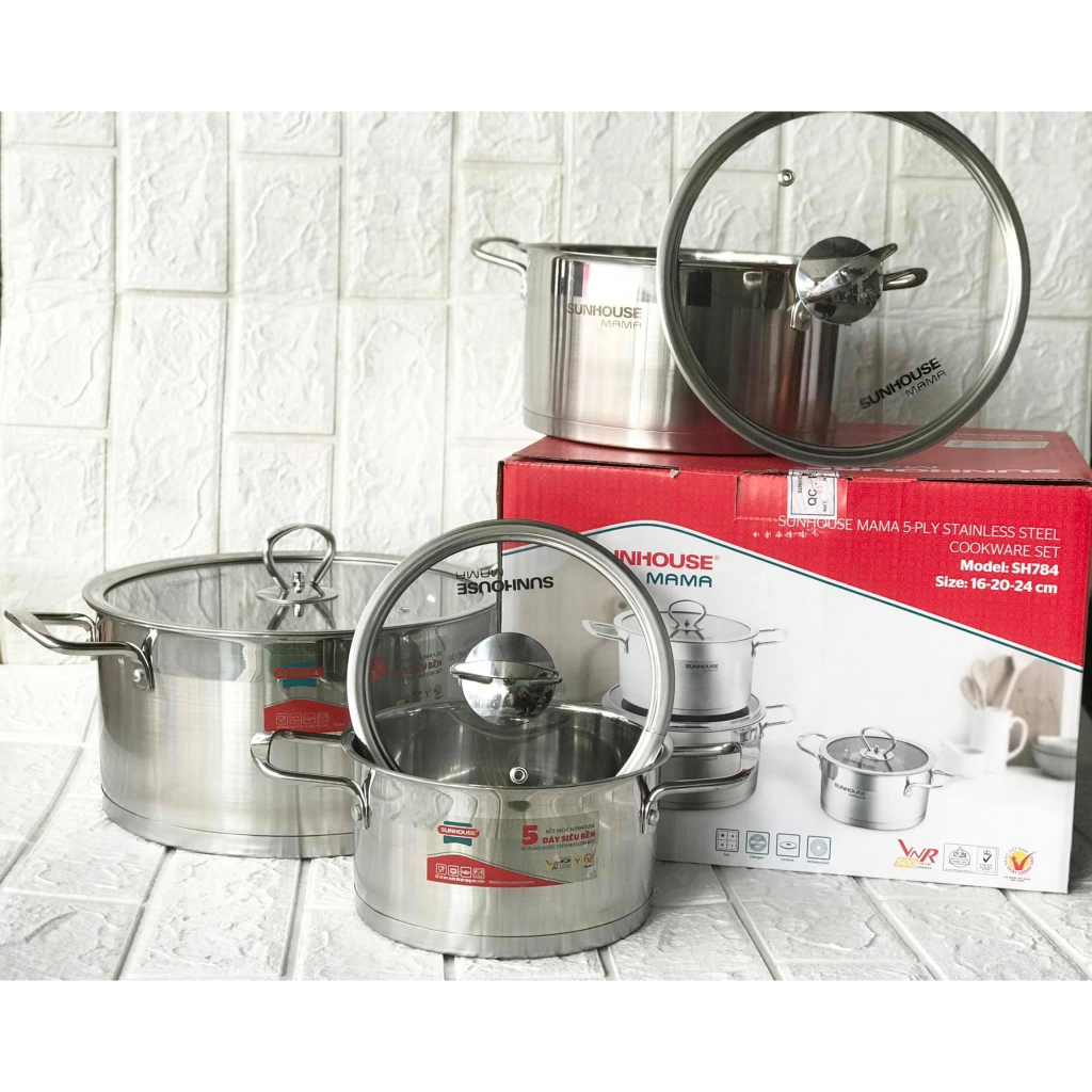 Bộ nồi inox 5 đáy sunhouse mama SH784