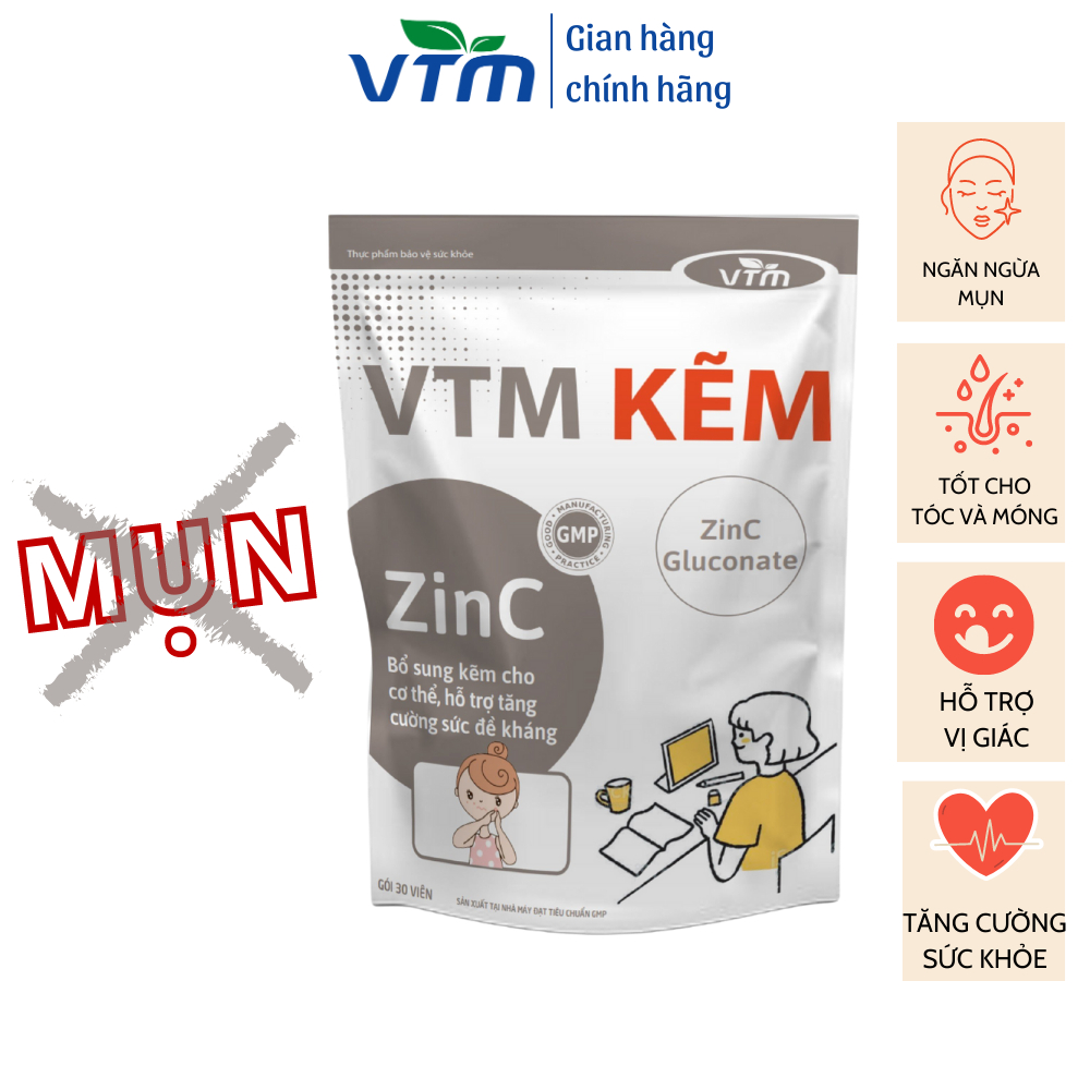 Viên uống bổ sung Kẽm ZinC VTM hỗ trợ tăng cường sức đề kháng - gói 30 viên