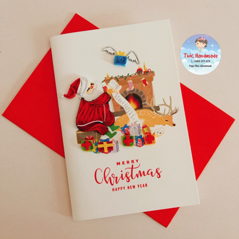 Thiệp Quilling giấy xoắn Handmade chúc mừng Giáng Sinh, Merry Christmas kích thước