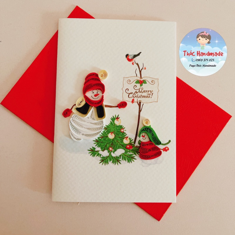 Thiệp Quilling giấy xoắn Handmade chúc mừng Giáng Sinh, Merry Christmas kích thước