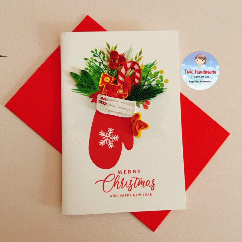 Thiệp Quilling giấy xoắn Handmade chúc mừng Giáng Sinh, Merry Christmas kích thước