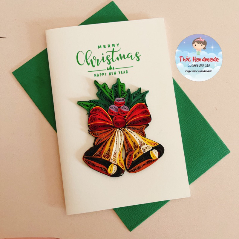 Thiệp Quilling giấy xoắn Handmade chúc mừng Giáng Sinh, Merry Christmas kích thước