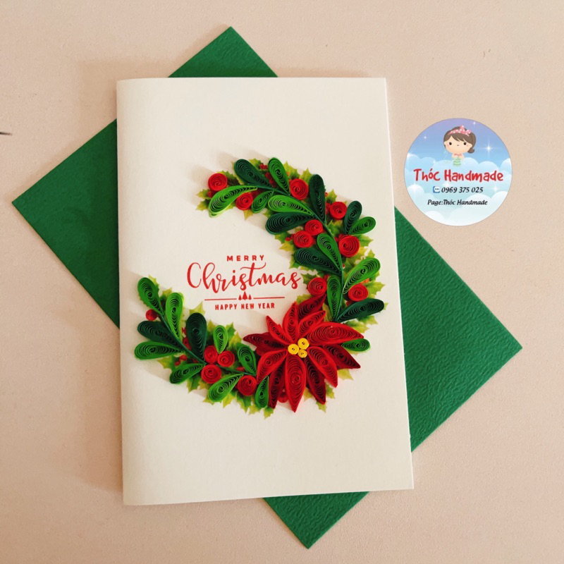 Thiệp Quilling giấy xoắn Handmade chúc mừng Giáng Sinh, Merry Christmas kích thước