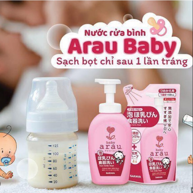 Nước rửa bình Arau Baby chính hãng (Nước rửa bình Arau dạng túi 450ml - dạng chai 500ml)