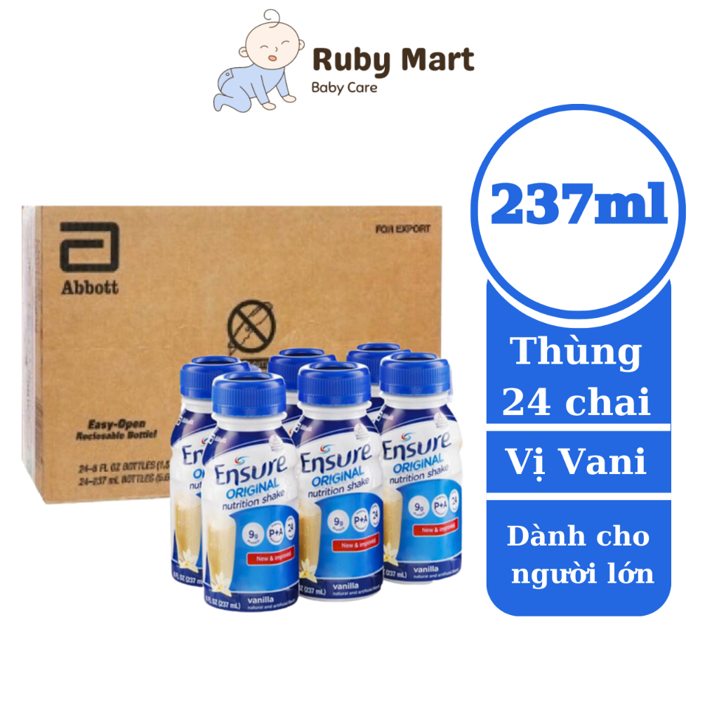 [ Date T6/25 ]Thùng 24 chai sữa bột pha sẵn Ensure Vani Chai 237ml