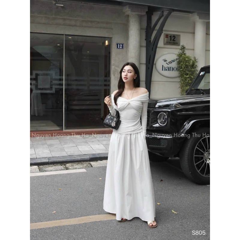 Set Áo Thun Chéo Ngực Mix Chân Váy Dài