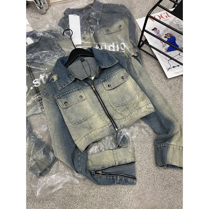 Khoác jeans hàng cao cấp full mắc và túi bọc