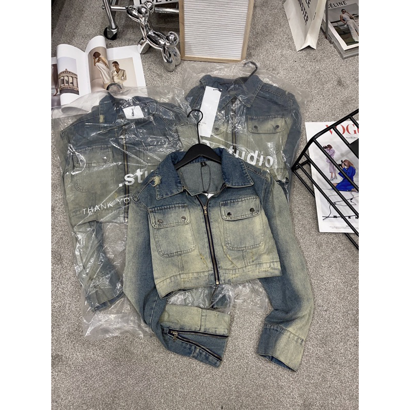 Khoác jeans hàng cao cấp full mắc và túi bọc