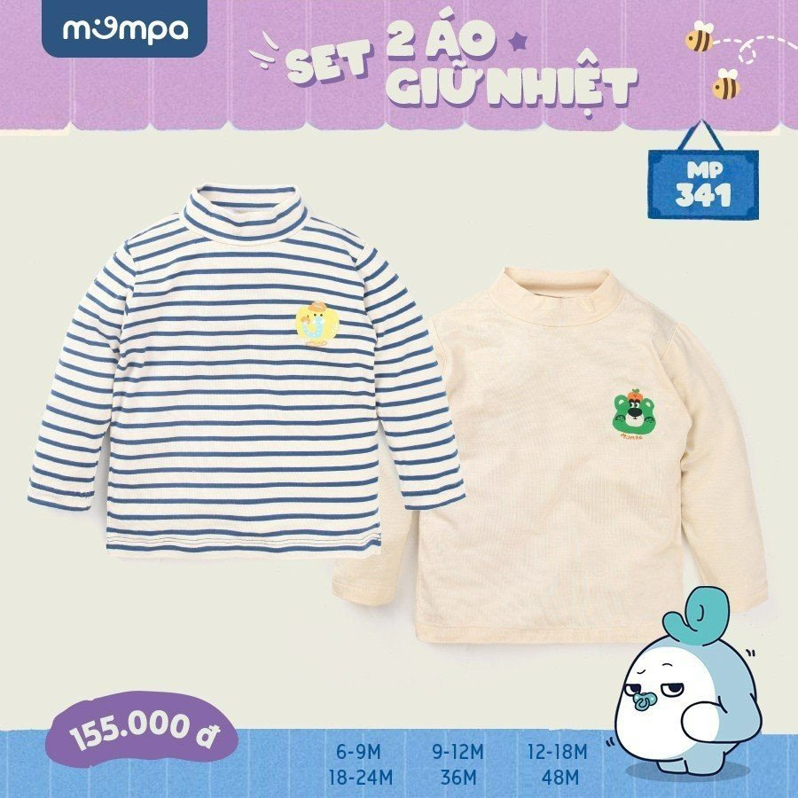 Set 2 áo giữ nhiệt cho bé Mompa 6 tháng - 4 tuổi vải Modal mềm mại thoáng khí MP 341