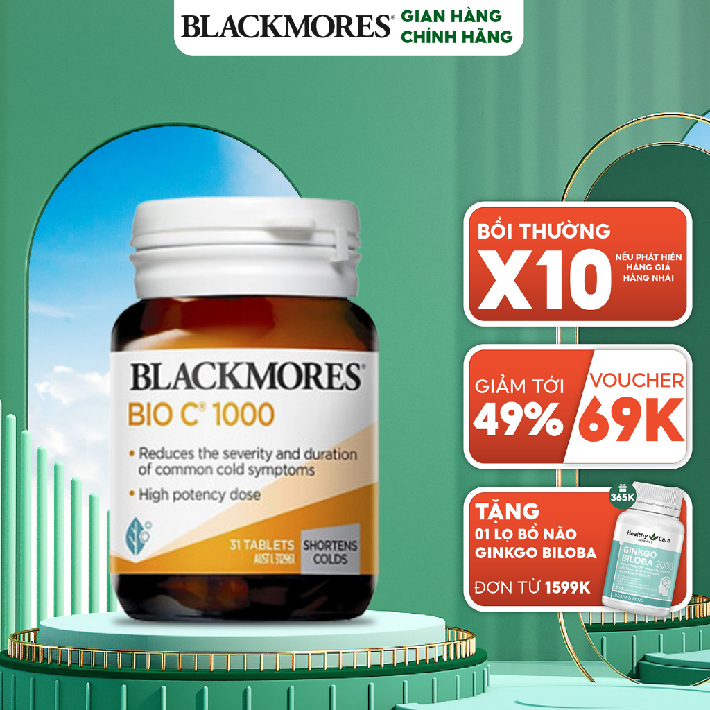 Viên uống bổ sung vitamin C Blackmores BioC 1000mg tăng cường sức đề kháng, sáng da 31 viên của Úc