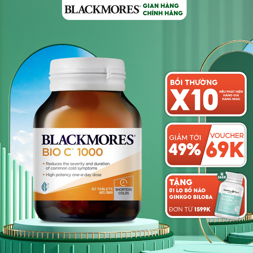 Viên uống bổ sung vitamin C Blackmores BioC 1000mg 62 viên, tăng cường đề kháng, giúp đẹp da, sáng da