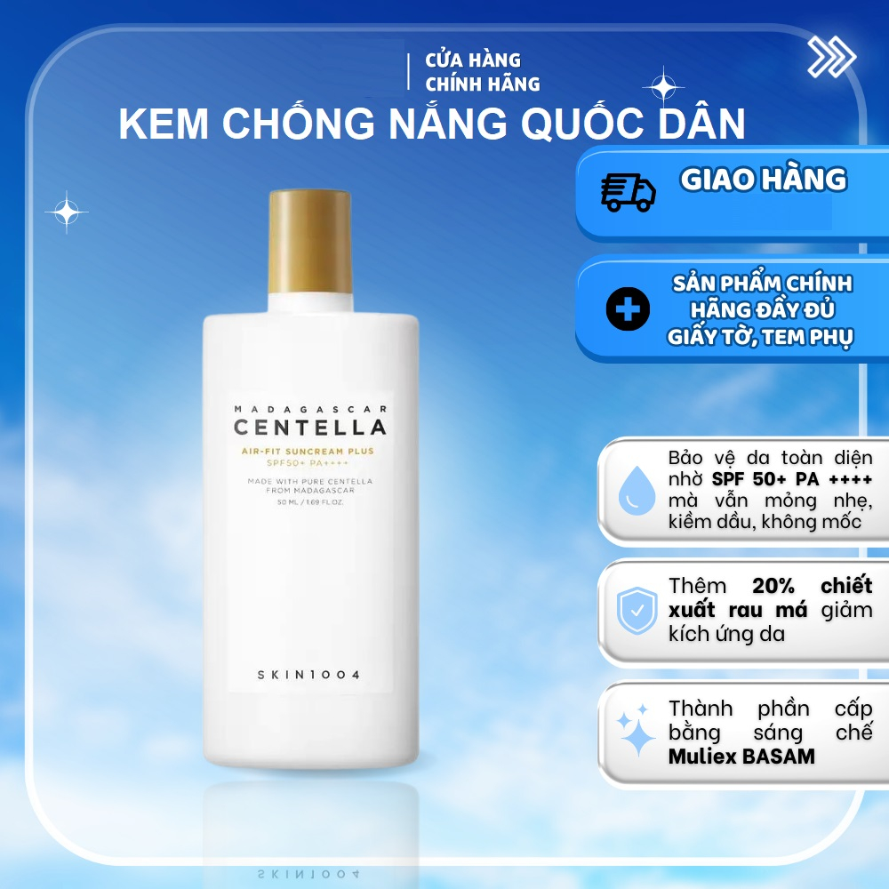 Kem chống nắng Centella Skin1004 Madagascar phục hồi da sau tổn thương, dưỡng ẩm nhẹ 50ml.