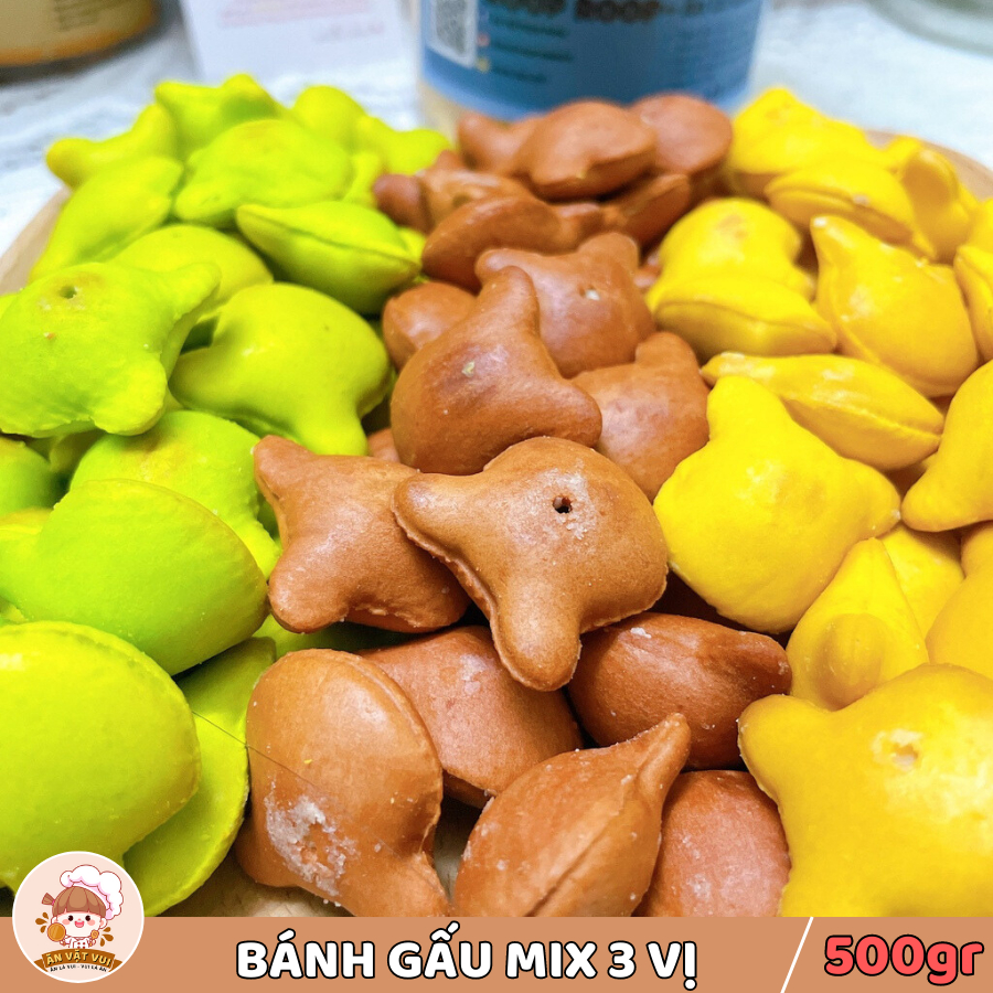 Bánh gấu nhân kem sữa mix 3 vị 500g Ăn Vặt Vui
