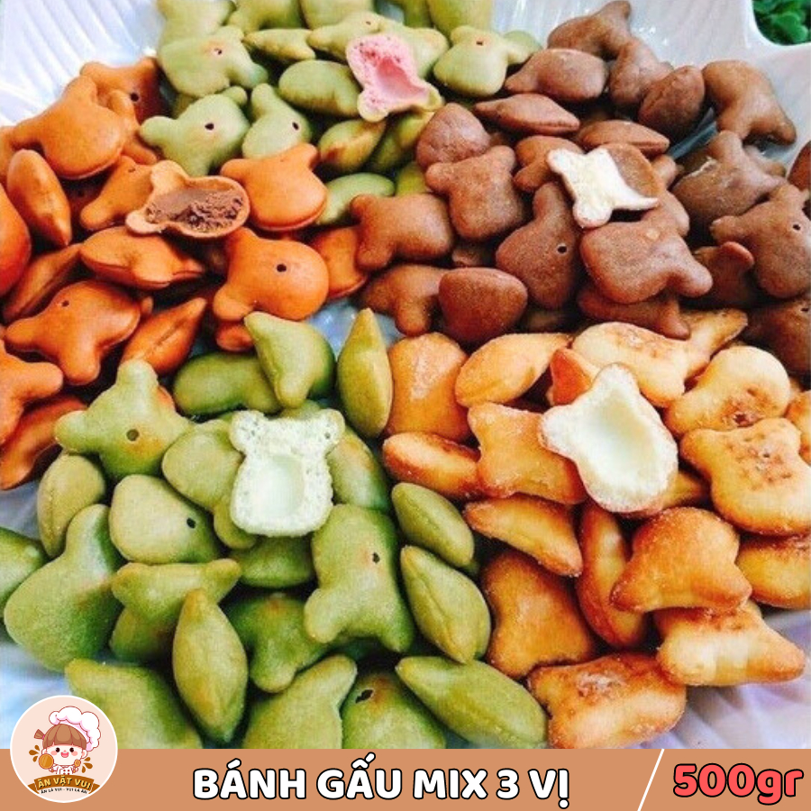 Bánh gấu nhân kem sữa mix 3 vị 500g Ăn Vặt Vui