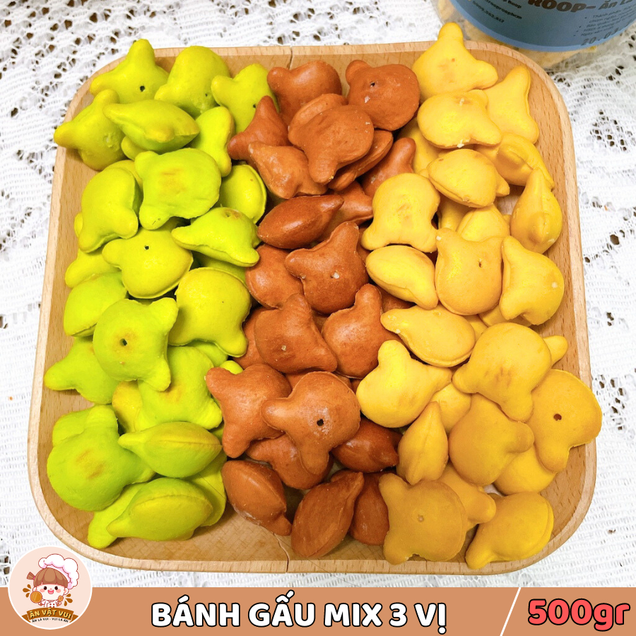 Bánh gấu nhân kem sữa mix 3 vị 500g Ăn Vặt Vui