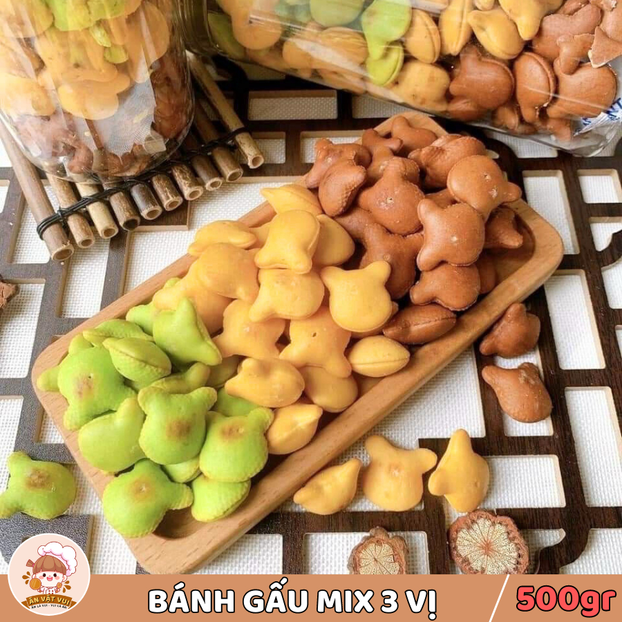 Bánh gấu nhân kem sữa mix 3 vị 500g Ăn Vặt Vui