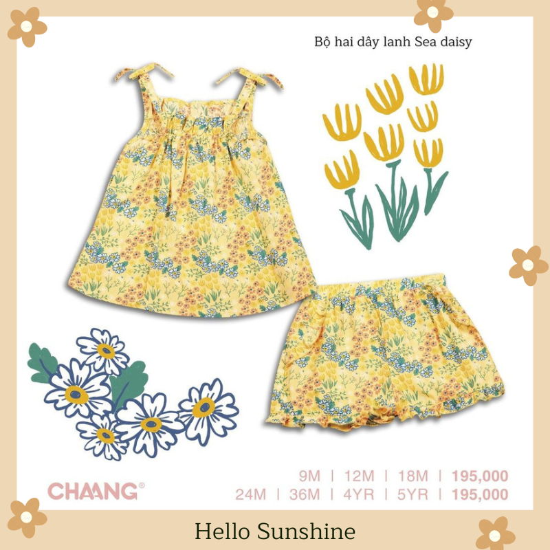 Bộ quần áo lanh hai dây Sea Chaang bé gái