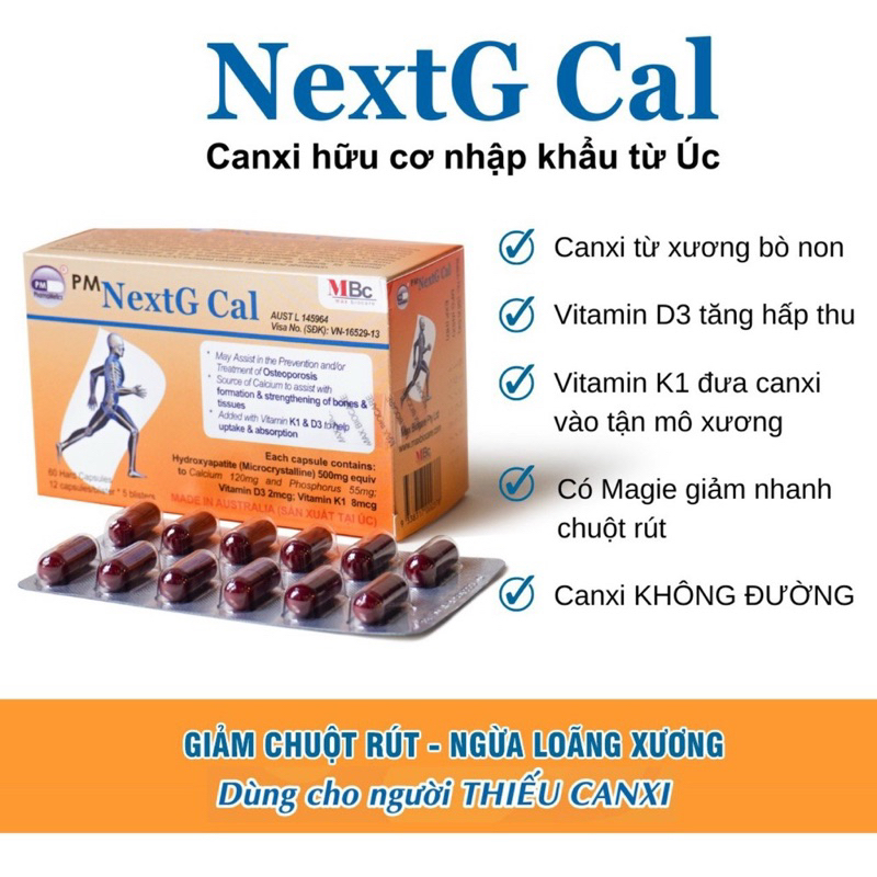 ✅(Chính Hãng) NextG Cal Bổ Sung Calci giảm đau nhức hỗ trợ chống loãng xương ( Hộp 60 Viên)