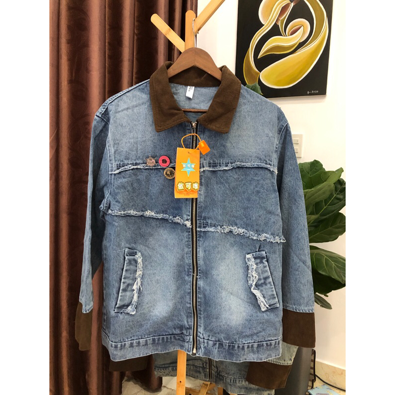 Áo khoác jean phối phong cách Hàn Quốc NEW QC cao cấp