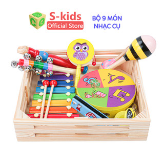  COMBO 9 món đồ chơi nhạc cụ cho bé kèm khay gỗ 