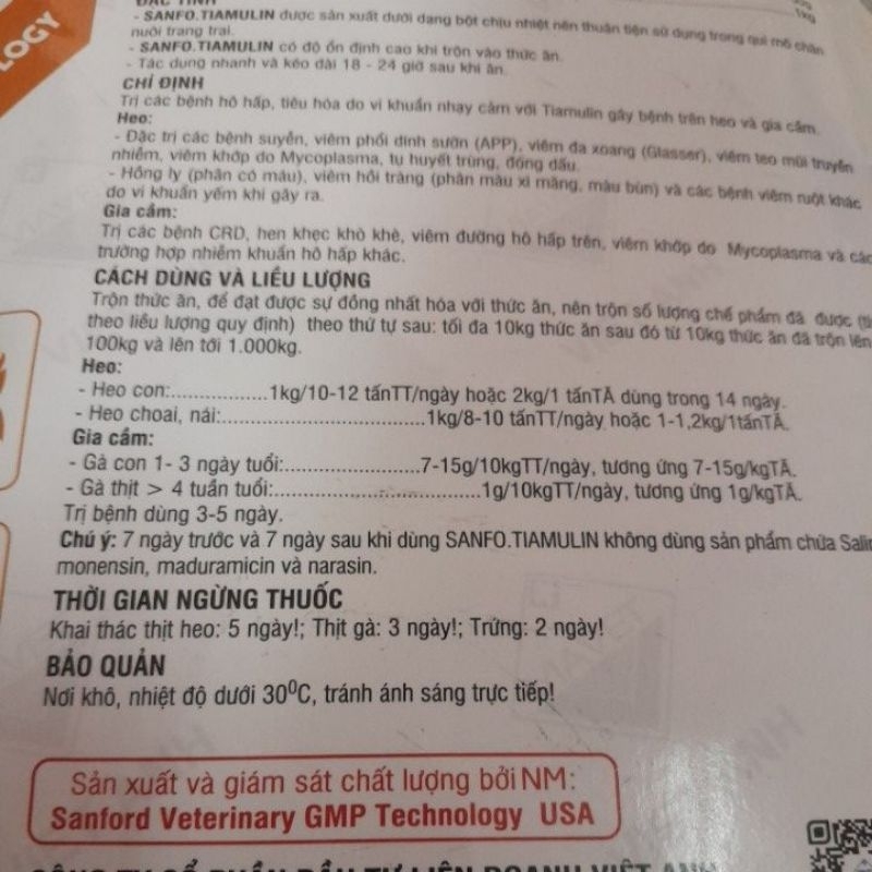 Tiamulin 10% 100g hen suyễn, hồng lỵ, tiêu chảy