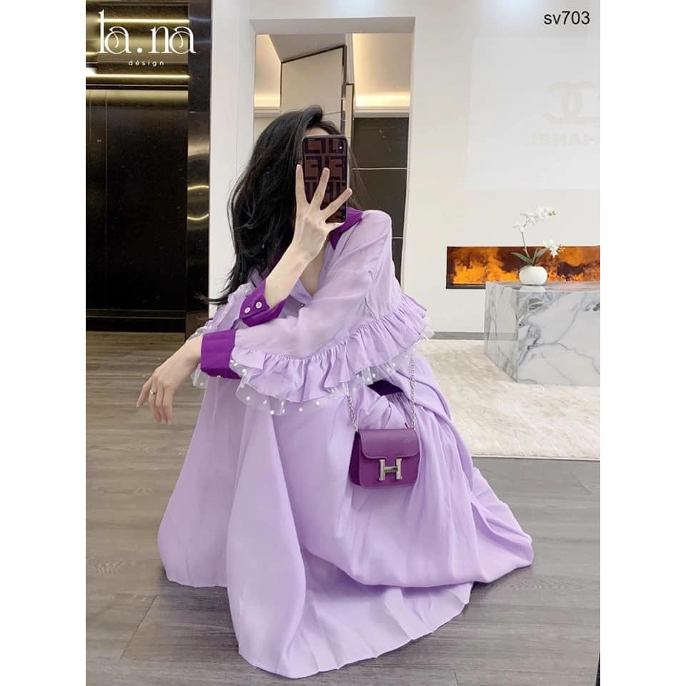 Váy thiết kế cao cấp La.na set váy công sở dài tay cá tính chân váy xoè - SV703