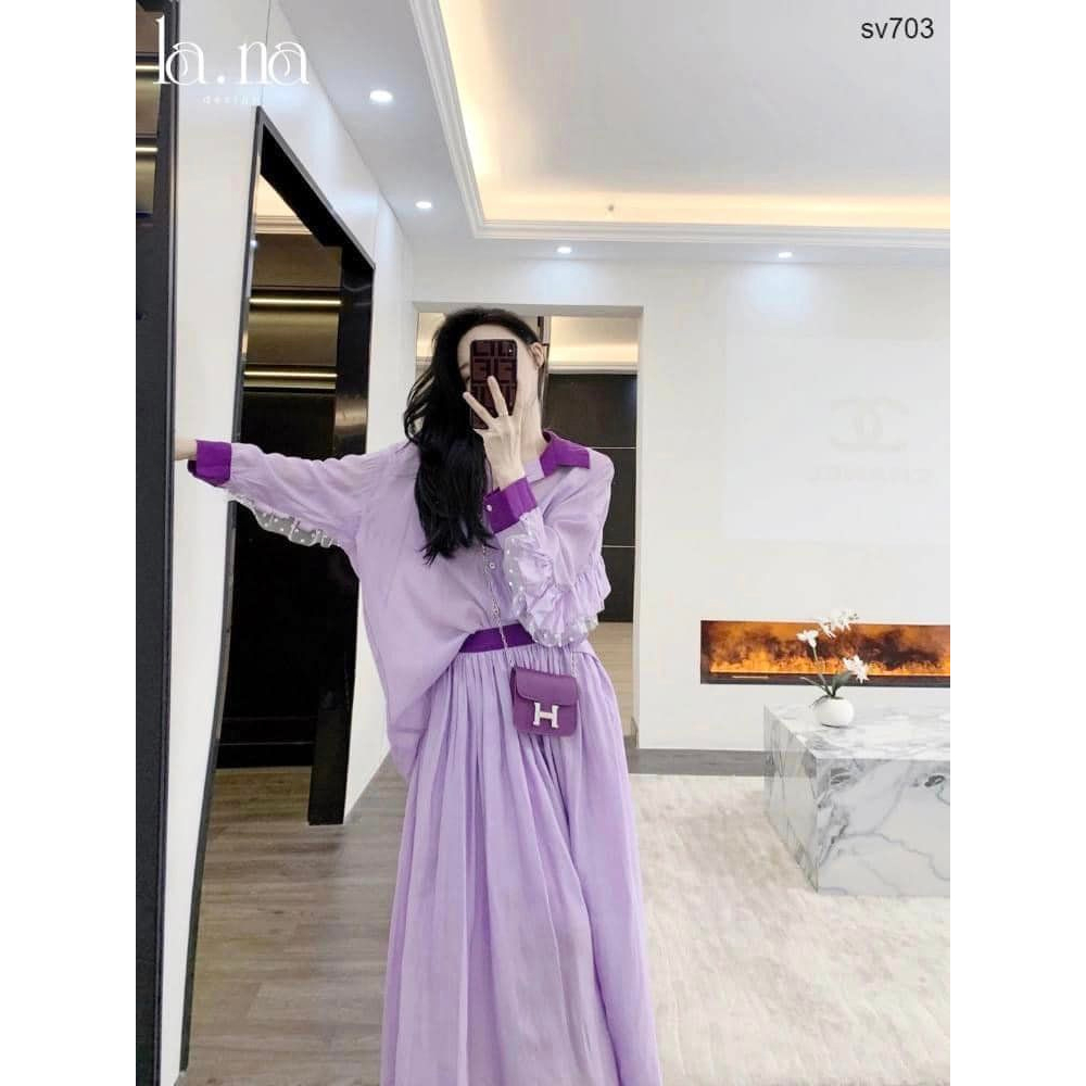 Váy thiết kế cao cấp La.na set váy công sở dài tay cá tính chân váy xoè - SV703