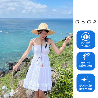 Đầm dây form xòe ngắn rã nhún bèo thời trang GAGO màu trắng GG4410