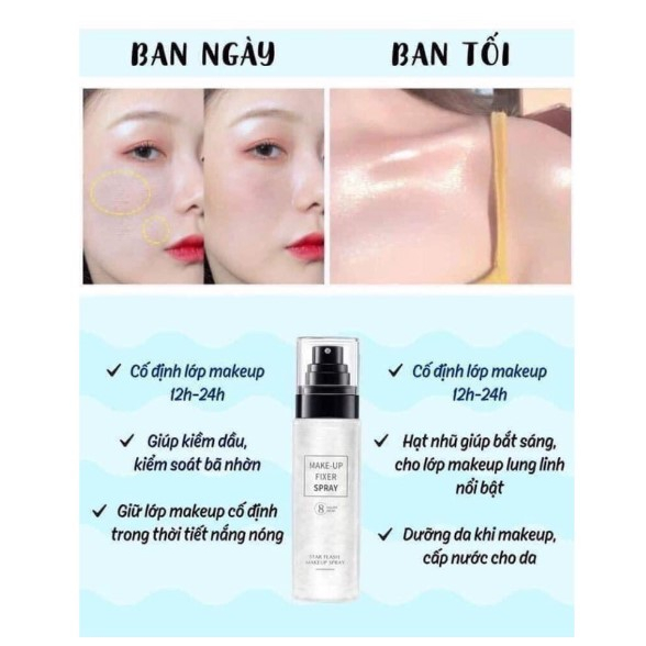 Xịt Khóa Nền Cố Định Lớp Trang Điểm Có Nhũ Dưỡng Ẩm Lâu Trôi Chính Hãng HUNMUI
