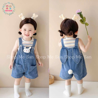 Yếm cho bé gái, set áo + yếm bò tai thỏ dễ thương với áo chất tăm gân mềm mát cùng yếm bò mềm đẹp