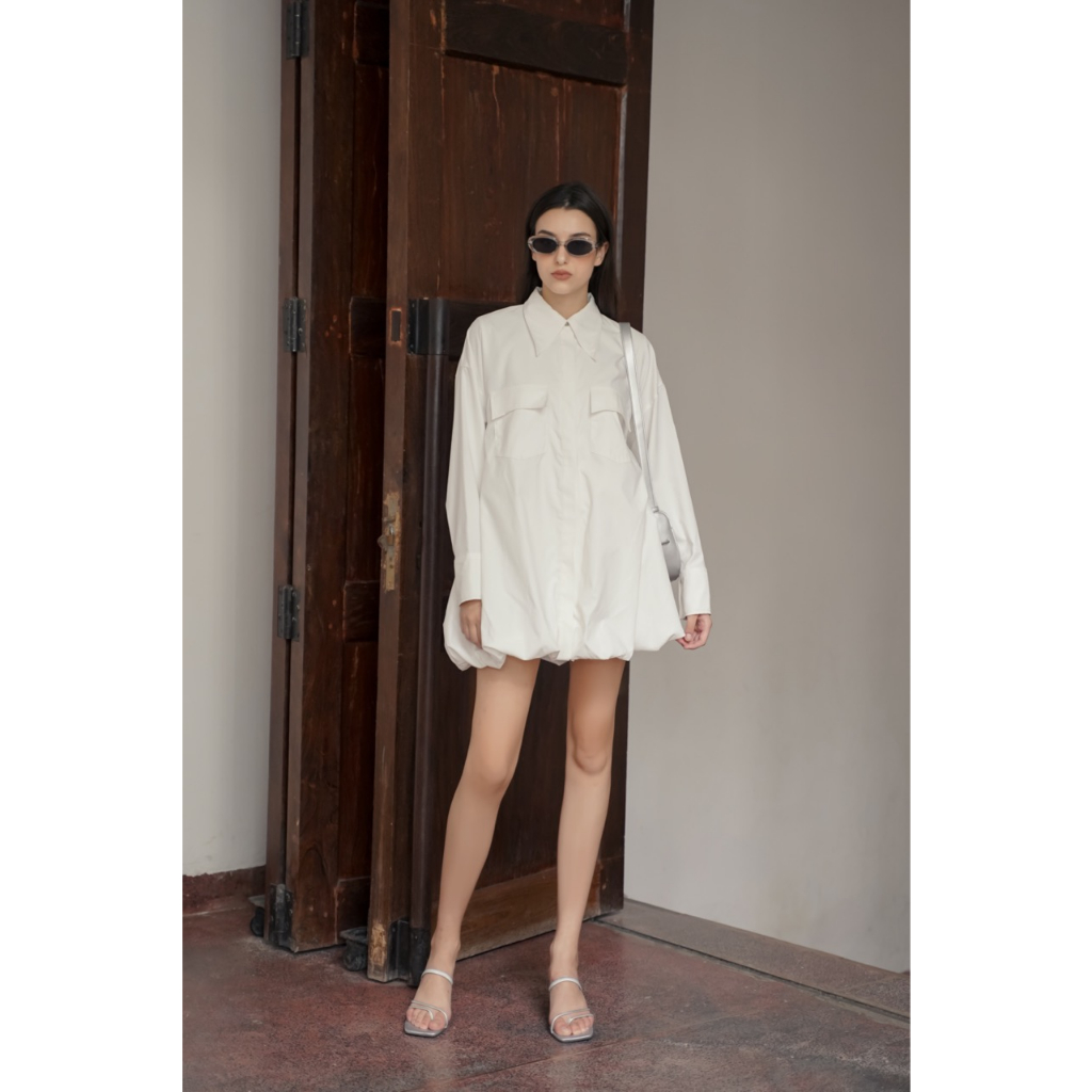 Váy liền Onetone cổ sơ mi phối chun Mity