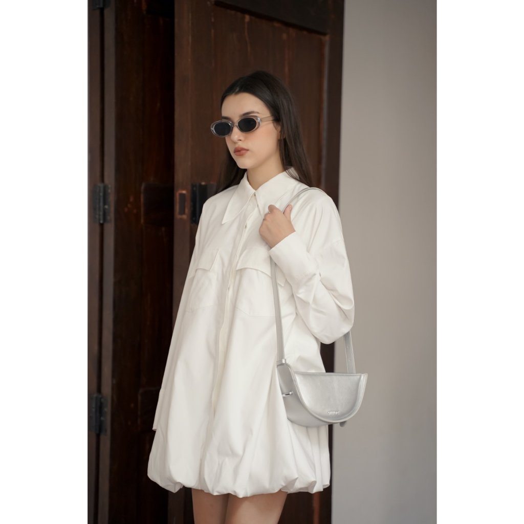 Váy liền Onetone cổ sơ mi phối chun Mity