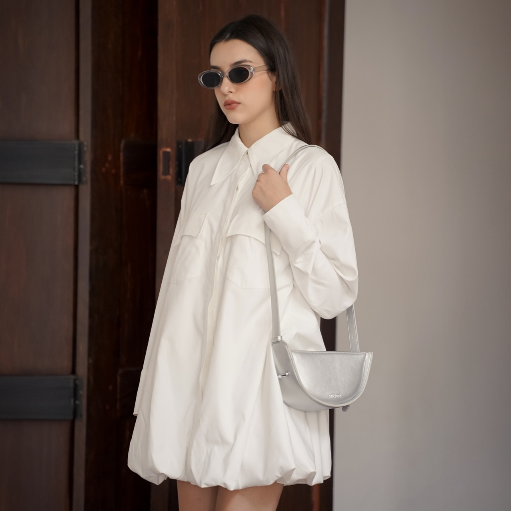 Váy liền Onetone cổ sơ mi phối chun Mity