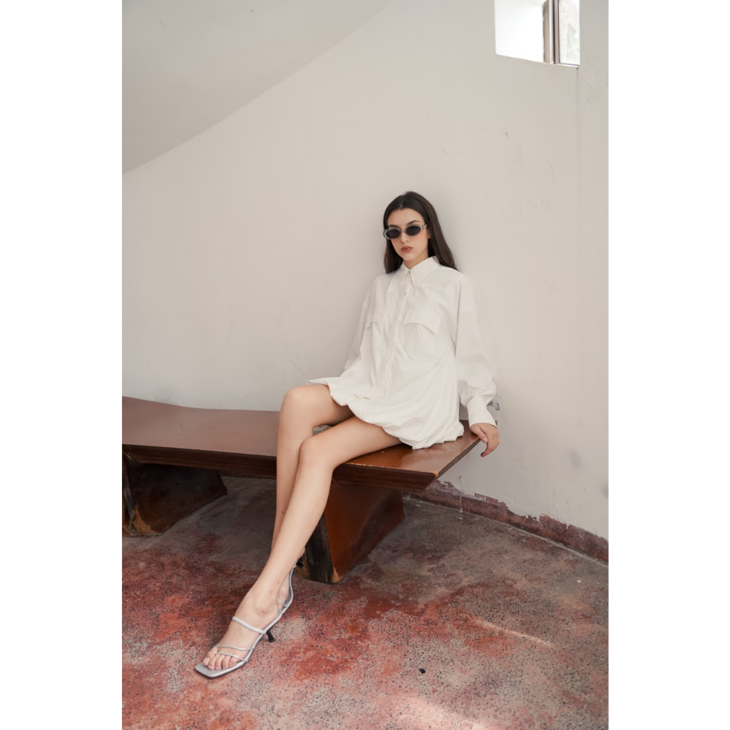 Váy liền Onetone cổ sơ mi phối chun Mity