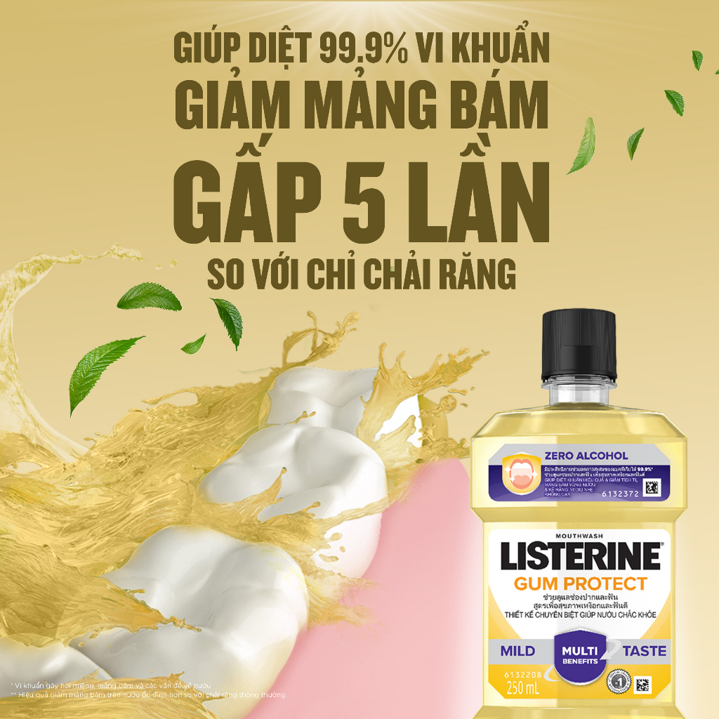 Nước Súc Miệng Giúp Nướu Chắc Khỏe Listerine Gum Protect Zero Alcohol - Dung Tich 250ml