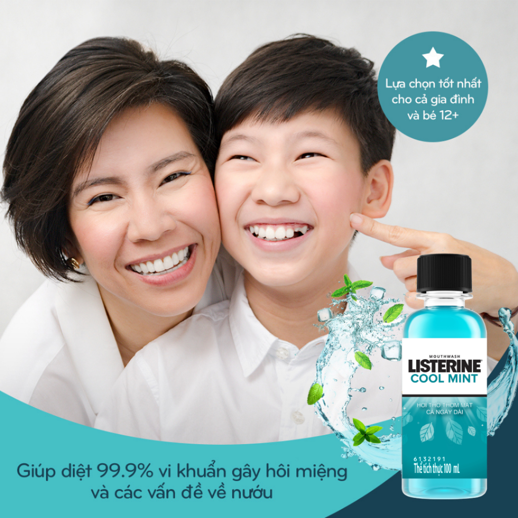 Bộ 6 Chai Nước Súc Miệng Giữ Hơi Thở Thơm Mát Listerine Cool Mint - Dung tích 100ml/chai