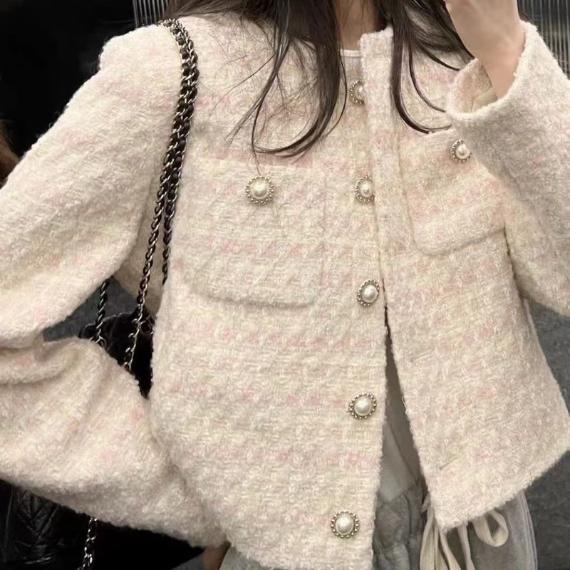 Áo dạ tweed xanh cao cấp, hàng hai lớp, chất dạ tweed mềm mại cổ tròn
