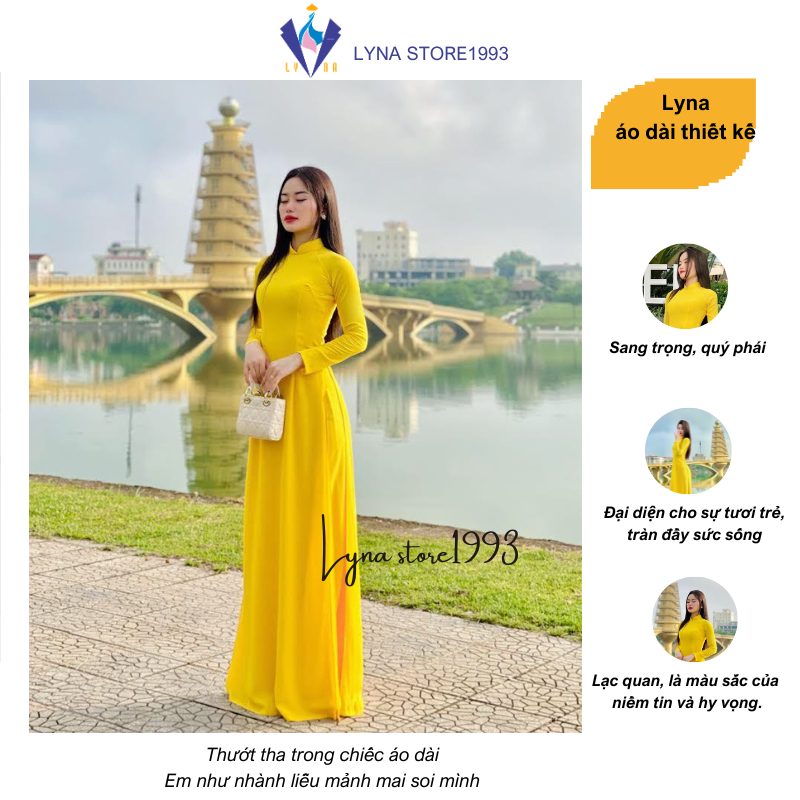 Áo dài màu vàng, áo dài 4 tà chifrron vàng siêu đẹp, rủ tà và tôn dáng