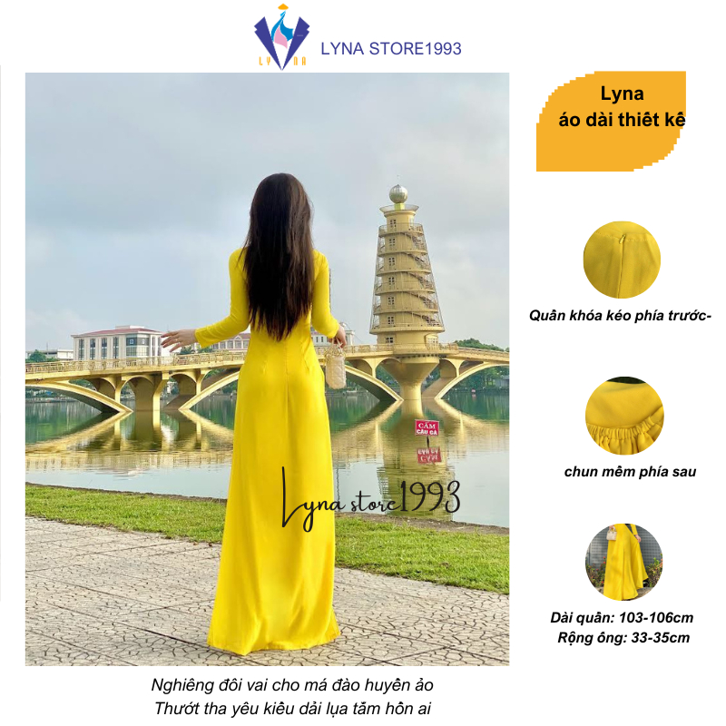 Áo dài màu vàng, áo dài 4 tà chifrron vàng siêu đẹp, rủ tà và tôn dáng